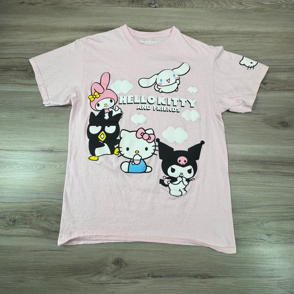 Hello Kitty and Friends Pink Graphic Tee Shirt Womens Size Medium Sanrio Kawaii